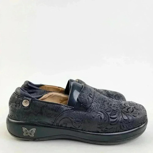 Alegria Shoes - Alegria Keli PRO Black Emboss Paisley Slip On Loafer Platform Clogs - 7 - 7.5